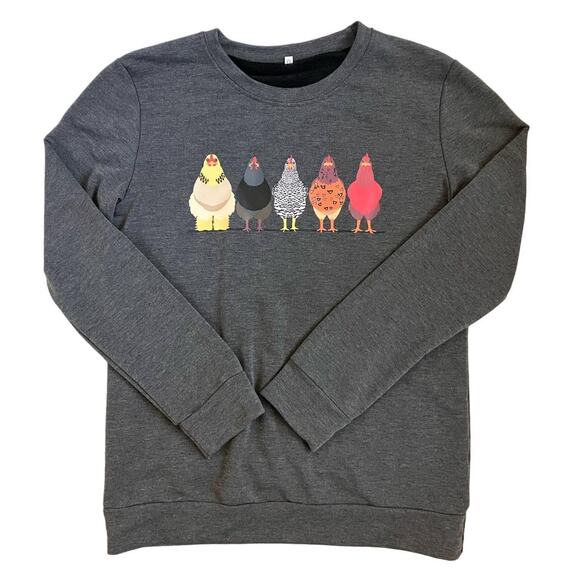 Cheerful Chicken Hens Gray Sweatshirt Medium - Picture 1 of 4